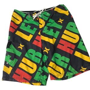 Hurley Mens Size Medium Red Green Yellow Black Marley Reggae Board Shorts Swim